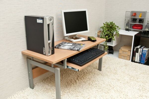 ロータイプPCデスク/パソコンデスク 幅90cm ブラック(黒) スチールパイプ脚スライドテーブル付き代引NG