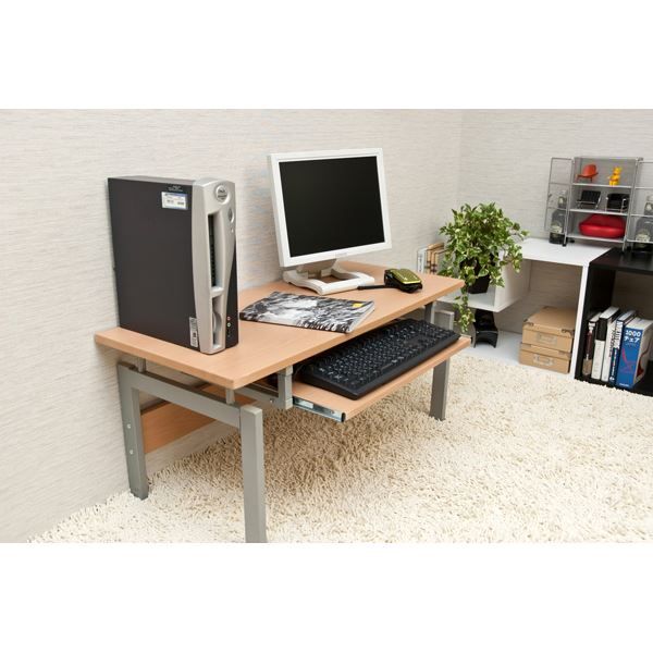 ロータイプPCデスク/パソコンデスク 幅90cm ブラック(黒) スチールパイプ脚スライドテーブル付き代引NG