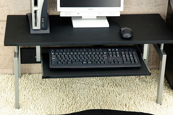 ロータイプPCデスク/パソコンデスク 幅90cm ウォールナット スチールパイプ脚スライドテーブル付き代引NG