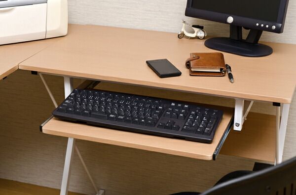 コーナーパソコンデスク(PCデスク/フリーデスク)セット アジャスター付き ナチュラル代引NG