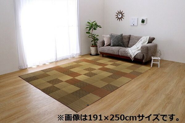袋織 い草 ラグマット/絨毯 ブルー 約191×250cm 日本製 裏：不織布 防傷 抗菌 防臭 消臭 調湿機能付き 〔リビング〕代引NG