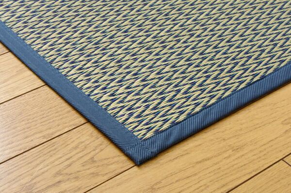 い草 ラグマット/絨毯 堀こたつ対応 ブルー 約191×300cm 中抜き：約90×150cm 抗菌防臭 調湿 裏面不織布 〔リビング〕代引NG