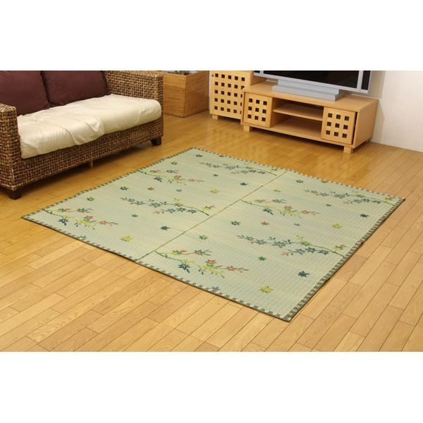 い草 花ござ/ラグマット 紅葉柄 江戸間4.5畳 約261×261cm 抗菌 防臭 調湿機能 丈夫 〔リビング ダイニング〕代引NG