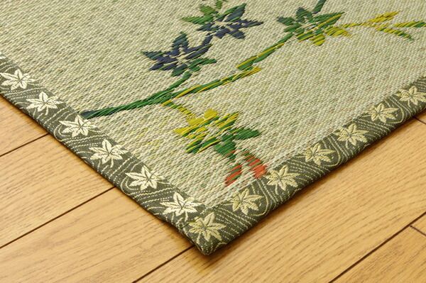 い草 花ござ/ラグマット 紅葉柄 江戸間4.5畳 約261×261cm 抗菌 防臭 調湿機能 丈夫 〔リビング ダイニング〕代引NG