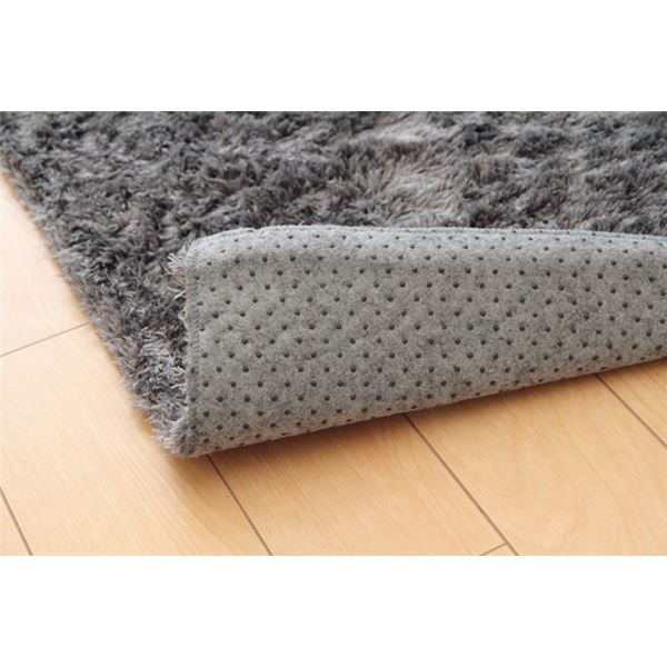 シャギー調 ラグマット/絨毯 長方形 グレー 約130×185cm 洗える 防滑 軽量 ホットカーペット可 無地ラグ 〔リビング〕代引NG