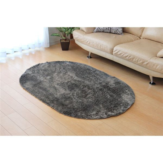 シャギー調 ラグマット/絨毯 楕円形 グレー 約100×150cm 洗える 防滑 軽量 ホットカーペット可 無地ラグ 〔リビング〕代引NG