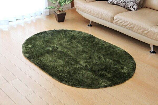 シャギー調 ラグマット/絨毯 楕円形 アイボリー 約100×150cm 洗える 防滑 軽量 ホットカーペット可 無地ラグ 〔リビング〕代引NG