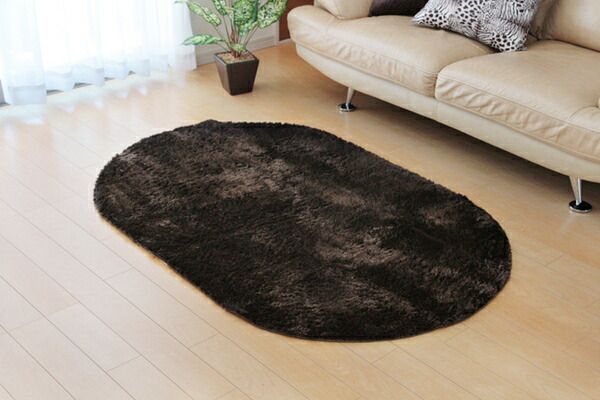 シャギー調 ラグマット/絨毯 楕円形 オレンジ 約100×150cm 洗える 防滑 軽量 ホットカーペット可 無地ラグ 〔リビング〕代引NG