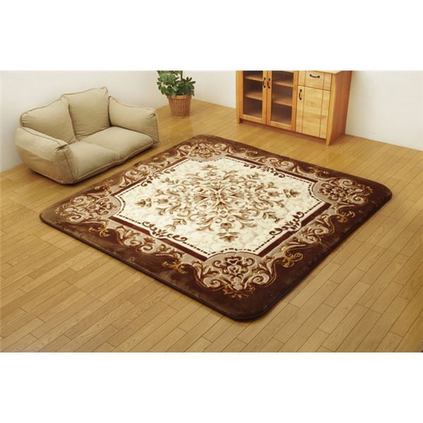 ラグマット/こたつ敷布団 ブラウン 195×195cm 日本製固綿40mm使用 弾力性抜群 ふっくら極厚敷布団 〔リビング〕代引NG こたつ用布団・カバー こたつ用敷布団