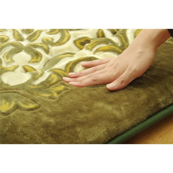 ラグマット/こたつ敷布団 グリーン 195×195cm 日本製固綿40mm使用 弾力性抜群 ふっくら極厚敷布団 〔リビング〕代引NG こたつ用布団・カバー こたつ用敷布団