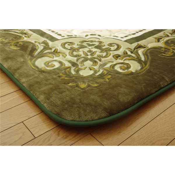 ラグマット/こたつ敷布団 グリーン 195×195cm 日本製固綿40mm使用 弾力性抜群 ふっくら極厚敷布団 〔リビング〕代引NG こたつ用布団・カバー こたつ用敷布団
