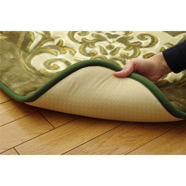 ラグマット/こたつ敷布団 グリーン 195×195cm 日本製固綿40mm使用 弾力性抜群 ふっくら極厚敷布団 〔リビング〕代引NG こたつ用布団・カバー こたつ用敷布団