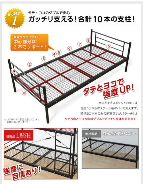 2段ベッド ベッドフレームのみ ホワイト 分割可 耐震性 通気性 高耐久性 メッシュ床 はしご付き サイドフレーム付き シングルベッド 子供部屋家具代引NG