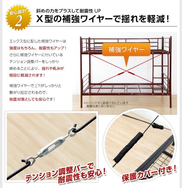 2段ベッド ベッドフレームのみ ホワイト 分割可 耐震性 通気性 高耐久性 メッシュ床 はしご付き サイドフレーム付き シングルベッド 子供部屋家具代引NG