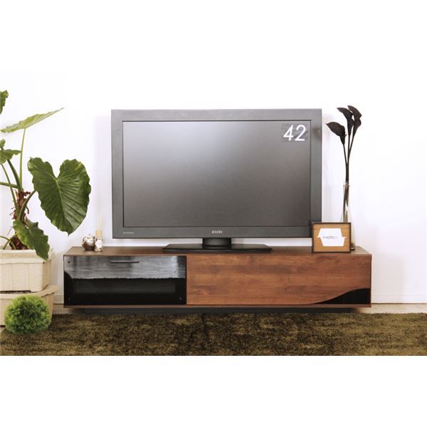 テレビ台/ローボード 幅180cm 46型〜80型対応 ブラウン 日本製 木製 ガラス 引き出し収納付き 〔リビング〕代引NG 収納家具 テレビ台・ローボード