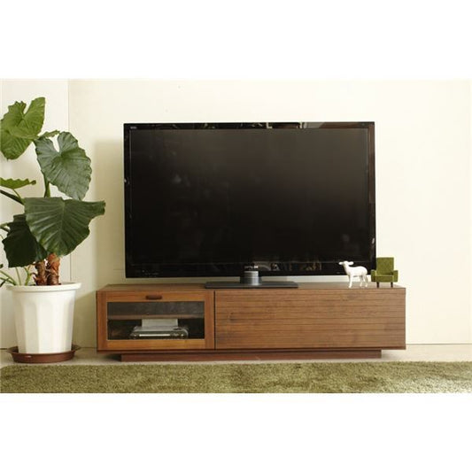 テレビ台/ローボード 幅130cm 37型〜58型対応 ブラウン 日本製 木製 引き出し収納 フラップ扉付き 〔リビング〕代引NG 収納家具 テレビ台・ローボード