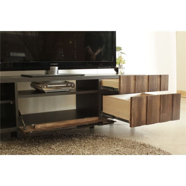 ヴィンテージ風 ローボード/テレビ台 ダークブラウン 幅145cm 日本製 木製 引き出し 収納棚 フラップ扉付き 〔リビング〕代引NG 収納家具 テレビ台・ローボード