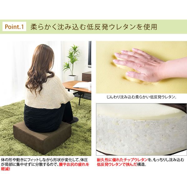 スーパSALE10倍＆4時間限定10％OFF 低反発 クッション 座布団 幅50cm 丸 円形 アイボリー ファブリック生地 極厚15cm 軽量 コンパクト リビング ダイニング イス・チェア 座椅子