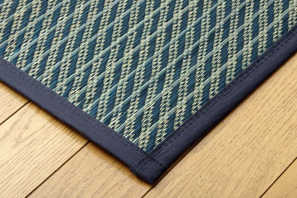 日本製 い草 ラグマット/絨毯 格子柄 ブルー 約191×250cm 裏地ウレタン 調湿 抗菌防臭 シンプルモダン 〔リビング〕代引NG