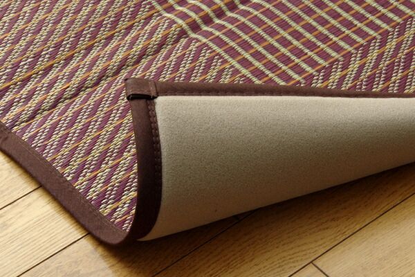 日本製 い草 ラグマット/絨毯 格子柄 ブルー 約191×250cm 裏地ウレタン 調湿 抗菌防臭 シンプルモダン 〔リビング〕代引NG