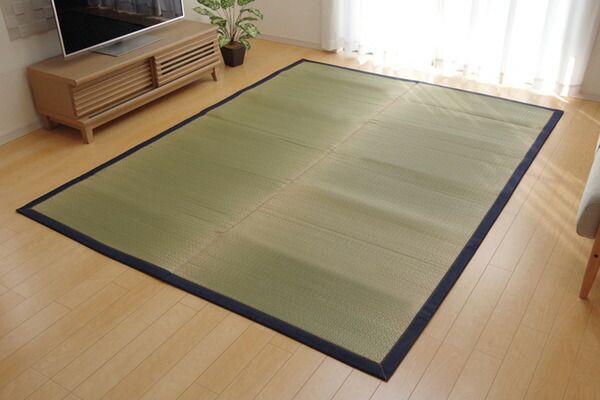 い草 ラグマット/絨毯 約140×200cm デニム 日本製 無染土 裏地ウレタン 調湿 弾力性 耐久性 〔リビング ダイニング〕代引NG