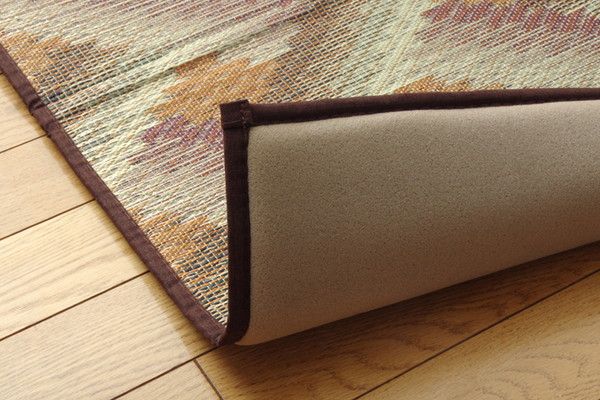 日本製 い草 ラグマット オリエンタル柄 グリーン 約191×191cm 抗菌 防臭 調湿機能付 〔リビング ダイニング〕代引NG