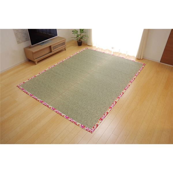 い草 ラグマット/絨毯 花柄 ローズ 約191×191cm 防滑加工 抗菌防臭 調湿機能 〔リビング ダイニング〕代引NG