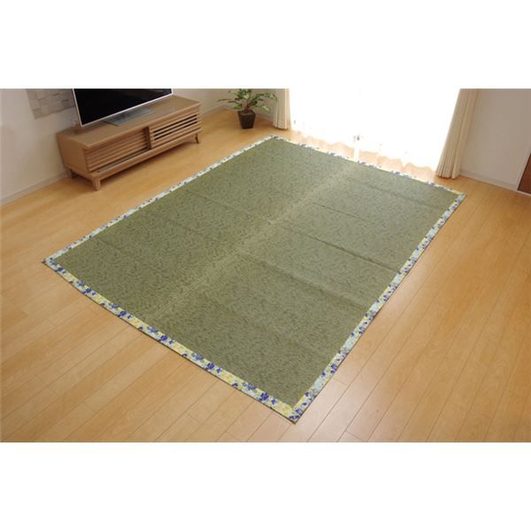 い草 ラグマット/絨毯 花柄 ブルー 約191×191cm 防滑加工 抗菌防臭 調湿機能 〔リビング ダイニング〕代引NG