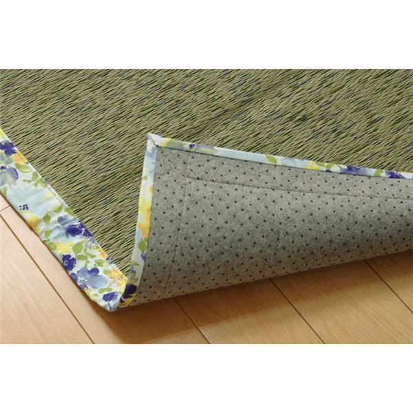 い草 ラグマット/絨毯 花柄 ブルー 約191×191cm 防滑加工 抗菌防臭 調湿機能 〔リビング ダイニング〕代引NG