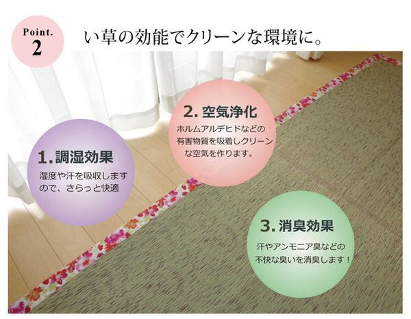 い草 ラグマット/絨毯 花柄 ブルー 約191×250cm 防滑加工 抗菌防臭 調湿機能 〔リビング ダイニング〕代引NG