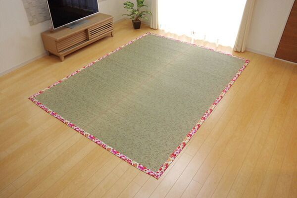 い草 ラグマット/絨毯 花柄 ブルー 約191×250cm 防滑加工 抗菌防臭 調湿機能 〔リビング ダイニング〕代引NG