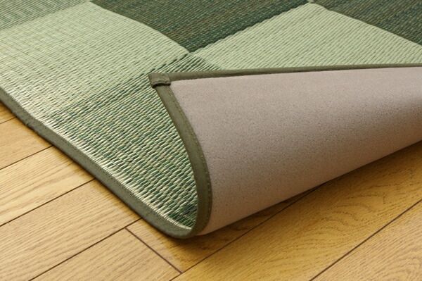 日本製 い草 花ござ/ラグマット ブロック柄 グリーン 江戸間10畳 約435×352cm 裏：ウレタン 防傷 抗菌 防臭 調湿代引NG カーペット・マット・畳 マット