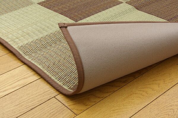 日本製 い草 花ござ/ラグマット ブロック柄 グレー 江戸間2畳 174×174cm 裏：ウレタン 防傷 抗菌 防臭 調湿 〔リビング〕代引NG カーペット・マット・畳 マット