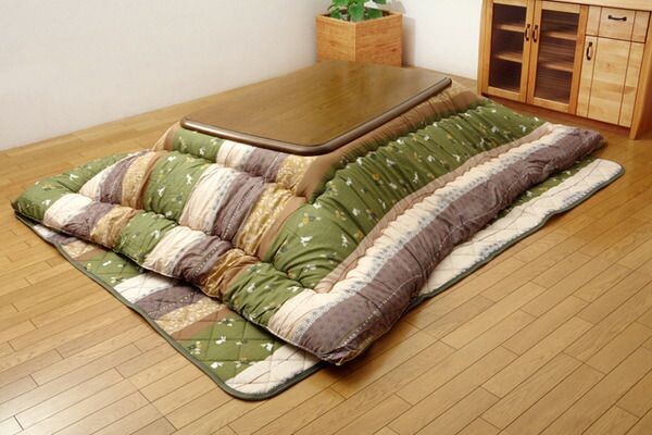 和柄 こたつ布団/敷布団セット うさぎ柄 正方形 グリーン 約205×205cm ピーチスキン 起毛 掛敷セット 〔リビング〕代引NG