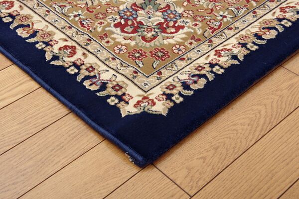 ラグマット/絨毯 ネイビー 約80×140cm トルコ製 ウィルトン織 ホットカーペット対応 へたりにくい RUG 〔リビング〕代引NG