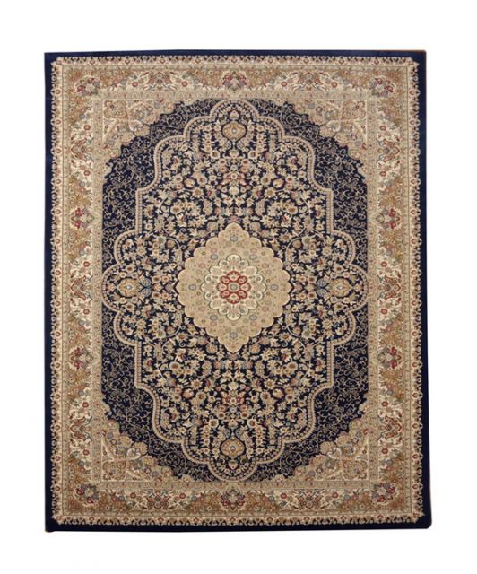 ラグマット/絨毯 ネイビー 約80×140cm トルコ製 ウィルトン織 ホットカーペット対応 へたりにくい RUG 〔リビング〕代引NG