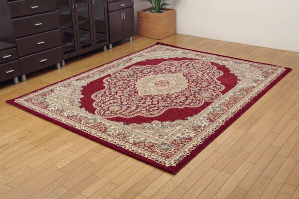 ラグマット/絨毯 ワイン 約80×140cm トルコ製 ウィルトン織 ホットカーペット対応 へたりにくい RUG 〔リビング〕代引NG