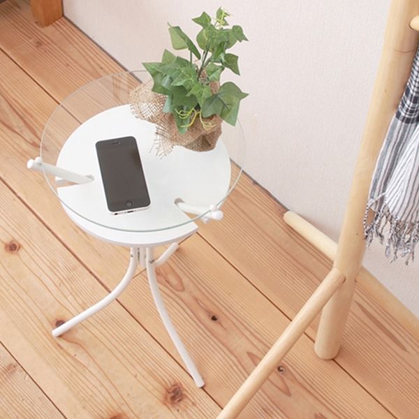 スーパSALE10倍＆4時間限定10％OFF ガラストップサイドテーブル(ホワイト) 幅30cm ミニテーブル/オシャレ/円形/スリム/軽量/モダン/机/収納棚付き/NK-310 テーブル サイドテーブル・ナイトテーブル
