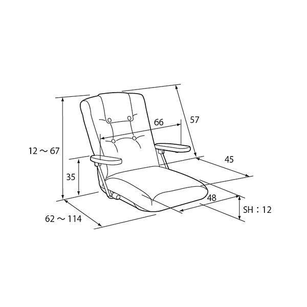 ハイバック座椅子(リクライニングチェア) 肘付き/ポンプ肘式 転倒防止機構採用 日本製 ブラウン 完成品 イス・チェア 座椅子