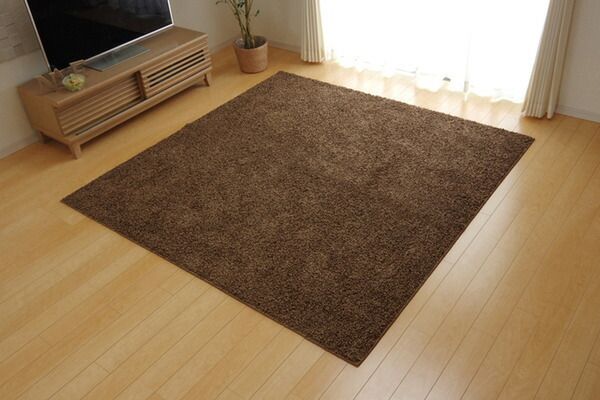 ラグマット/絨毯 1畳 無地 ブラウン 約95×140cm 日本製 防炎 抗菌 防臭 防ダニ 通年使用 シャギー タフト 〔リビング〕代引NG
