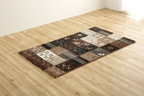 ラグマット/絨毯 ギャッベ柄 ベージュ 約80×140cm 抗菌 防臭 耐久性 オールシーズン トルコ製 ウィルトン織 〔リビング〕代引NG