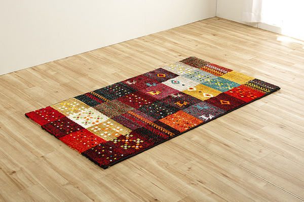 ラグマット/絨毯 ギャッベ柄 ベージュ 約80×140cm 抗菌 防臭 耐久性 オールシーズン トルコ製 ウィルトン織 〔リビング〕代引NG