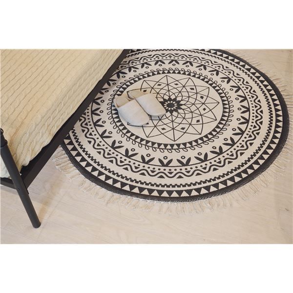 スーパSALE10倍＆4時間限定10％OFF ラグマット 絨毯 130×130cm インド製 コットン 綿 防滑加工 サークルラグ TTR-135 リビング ダイニング ベッドルーム 寝室