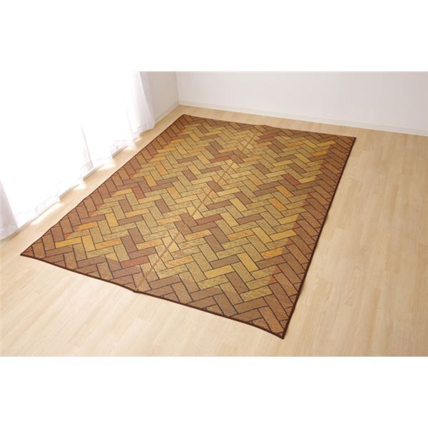 日本製 い草 ラグマット/絨毯 約3畳 長方形 ブラウン 約191×250cm 裏：ウレタン 抗菌 防臭 消臭 調湿 〔リビング〕代引NG