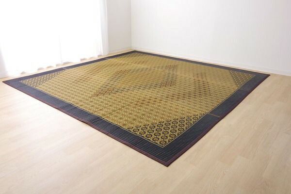 い草 ラグマット/花ござ 約3畳 長方形 ブラウン 約191×250cm 裏：不織布 防滑 抗菌 防臭 消臭 調湿 日本製 〔リビング〕代引NG