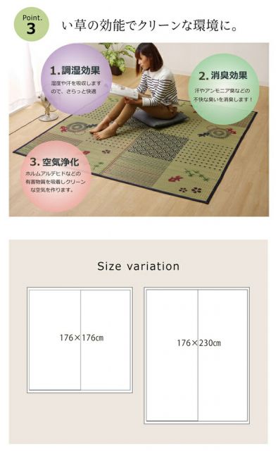 和柄 い草 ラグマット/絨毯 2畳 正方形 約176×176cm 抗菌 防臭 調湿 防傷 裏：不織布 風物詩 DX金魚 〔リビング〕代引NG