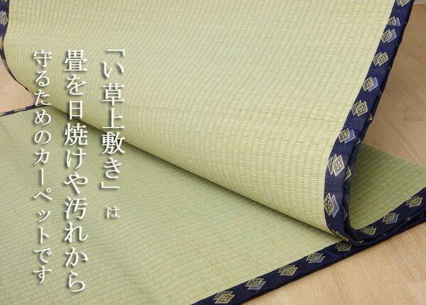 い草 上敷き/ラグマット 無地 江戸間4.5畳 約261×261cm はっ水 抗菌 防臭 調湿 リバーシブル 『撥水 湖水』 〔リビング〕代引NG