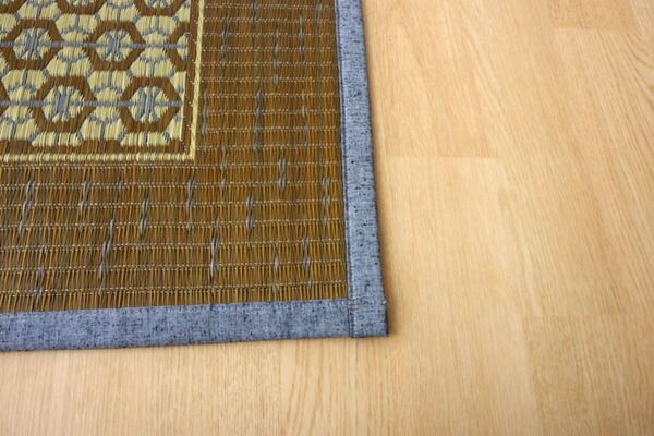 い草 ラグマット/花ござ 4.5畳 グレー 江戸間4.5畳 約261×261cm 裏：不織布 防滑 抗菌 防臭 消臭 調湿 日本製 〔リビング〕代引NG