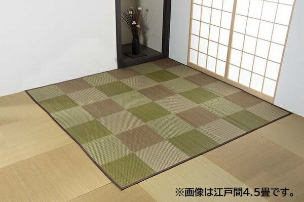 い草 ラグマット/花ござ 4.5畳 格子柄 市松柄 ブラウン 本間4.5畳 約286×286cm 抗菌防臭 消臭 調湿 〔リビング〕代引NG