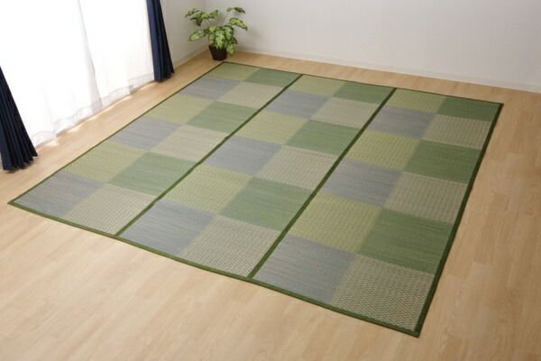 い草 ラグマット/花ござ 6畳 格子柄 市松柄 ブラウン 本間6畳 約286×382cm 裏：不織布 抗菌 防臭 消臭 調湿 〔リビング〕代引NG